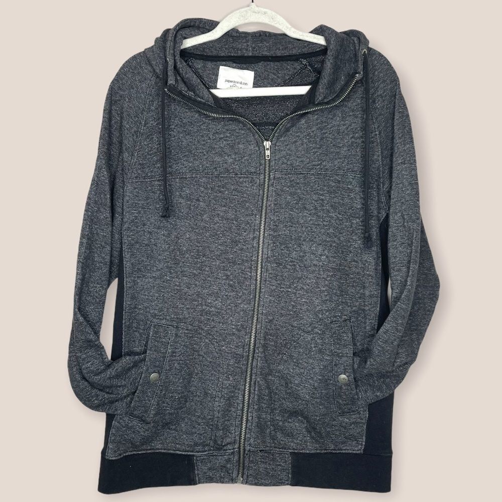 Paper Denim & Cloth black heather‎ grey cotton zip up jacket